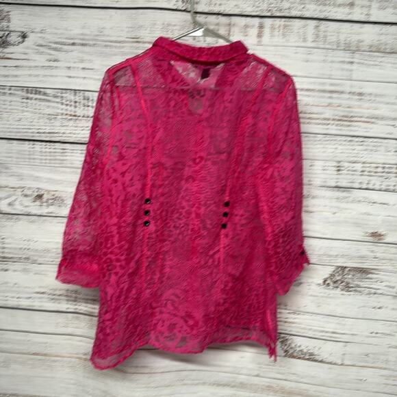 Ali Miles Sheer Pink Button-Up Blouse Small - Picture 4 of 6